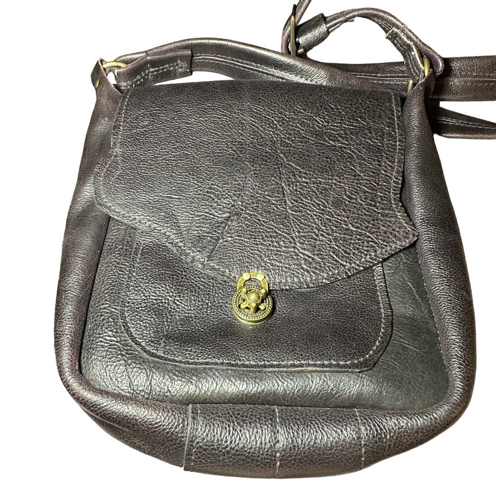 Handmade Leather Crossbody Messenger Bag - Dark Purple